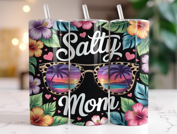 20oz Salty Mom Tumbler Wrap PNG Design