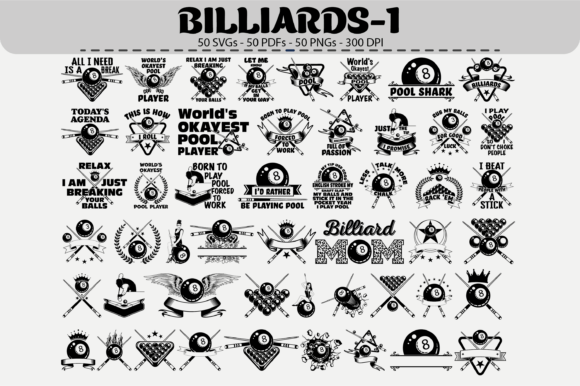 50 Billiards SVG Bundle Pool Quotes