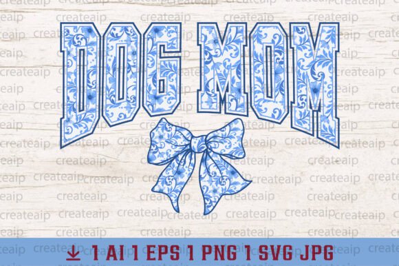 Coquette Bow Dog Mom Chinoiserie Blue
