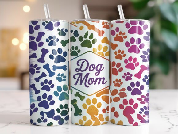Dog Mom Paw Print 20oz Tumbler Wrap PNG
