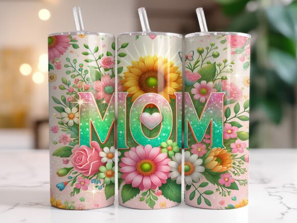 Floral Mom Love 20oz Tumbler Wrap PNG