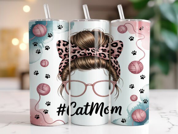 Messy Bun Cat Mom 20oz Tumbler Wrap