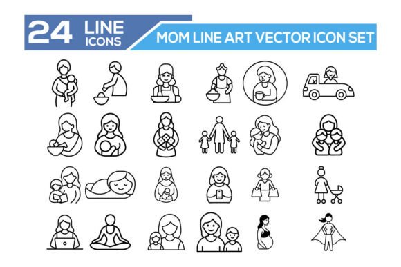 Mom Line Art Vector Icon Set