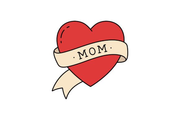 Red Heart with Cream Banner Reading Mom