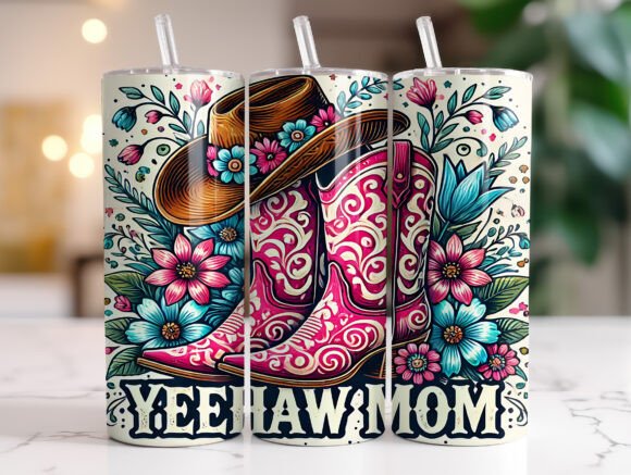 Yeehaw Mom Tumbler Wrap Cowboy Boots PNG